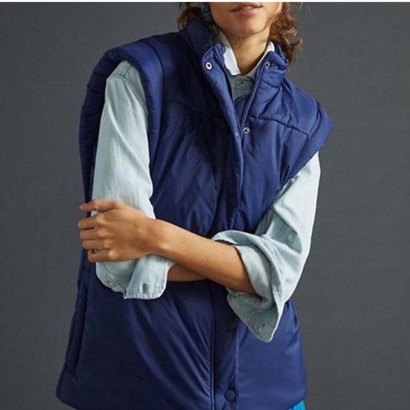 Anthropologie Maeve Navy Puffer Jacket / Convertible Vest | XL - Picture 7 of 8